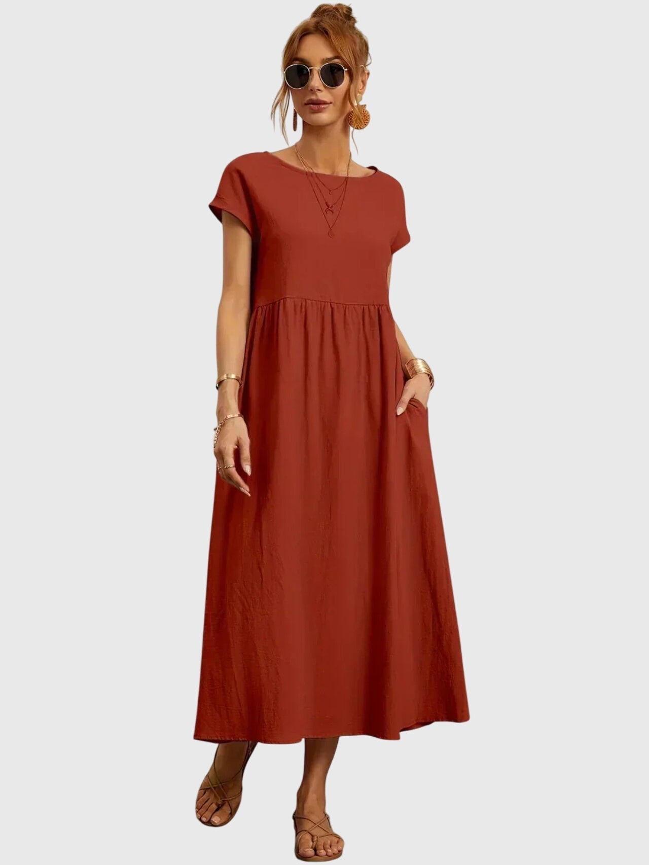 Giselle casual pocket dress in Brown, view 7