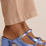 Marguerite golden mule heel sandal in Light Blue, view 11