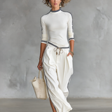 Sports set with stand-up collar top and loose drawstring trousers, view 3