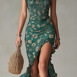 Mayfair retro print midi dress, view 10