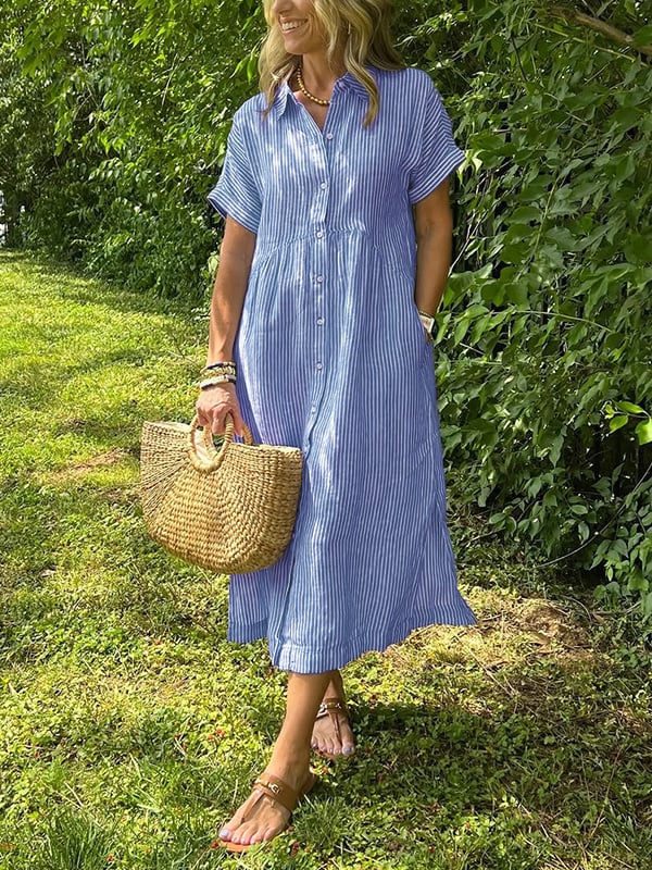 Cassandra Striped Shirt Dress, view 3