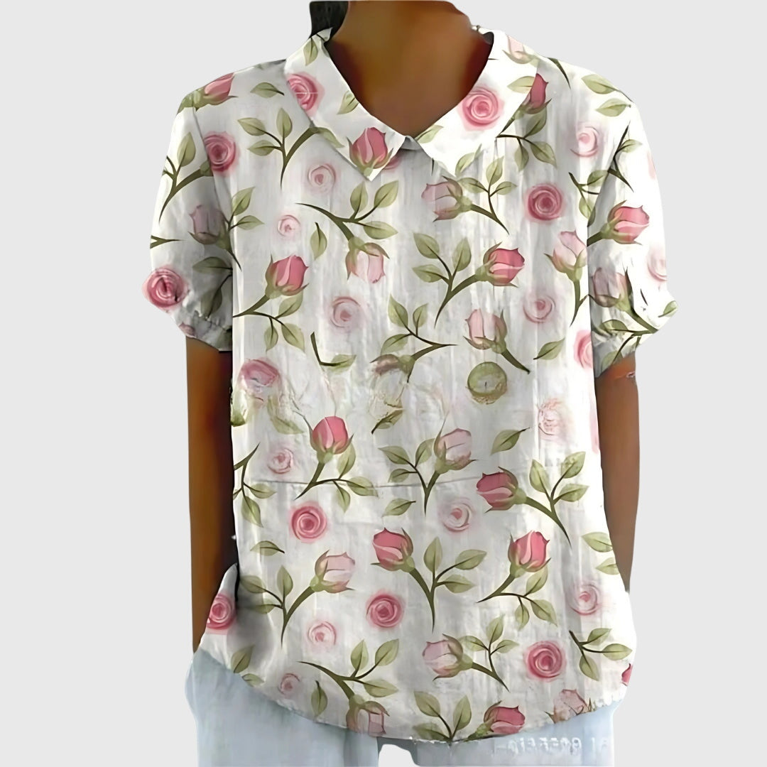 Jenna floral collared blouse in Light Pink with Floral Print, view 7