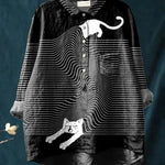 Clarano Brooks playful print blouse in Cat Black, view 5