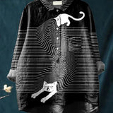 Clarano Brooks playful print blouse in Cat Black, view 5