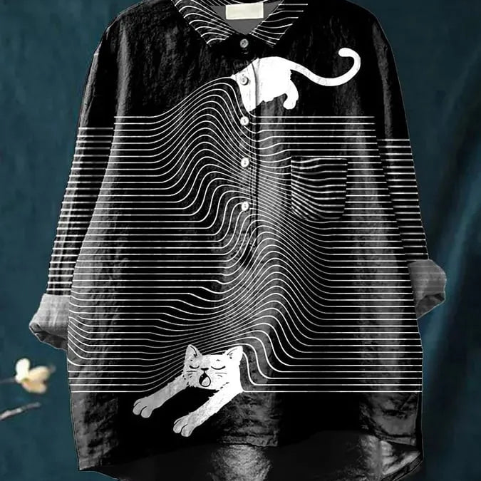 Clarano Brooks playful print blouse in Cat Black, view 5