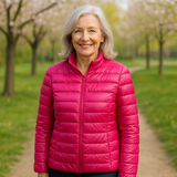 Ulla pink puffer jacket, front view