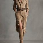 Sofia elegant suede midi dress, front view