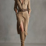 Sofia elegant suede midi dress, front view