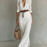 Amira elegant wrap maxi dress in White, view 5