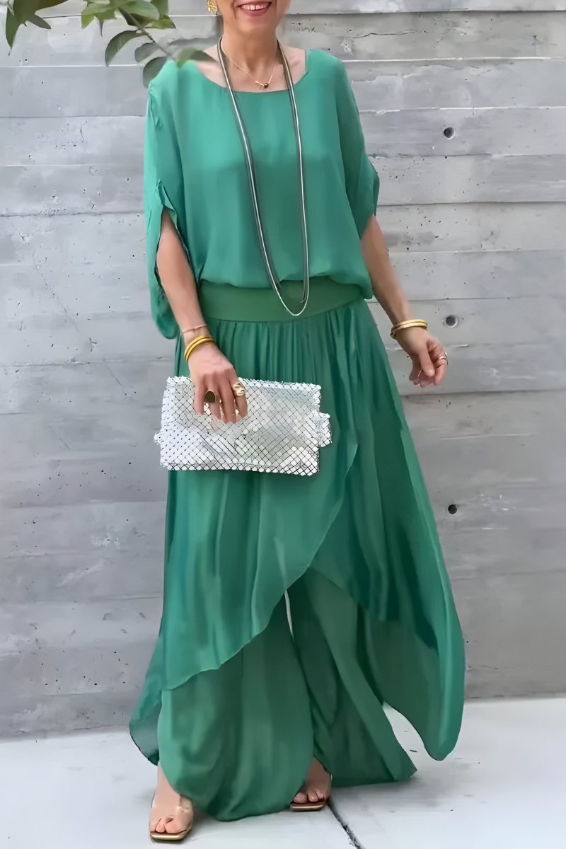 Manna chiffon wide-leg two-piece set in Green, view 6
