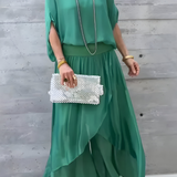 Manna chiffon wide-leg two-piece set in Green, view 6