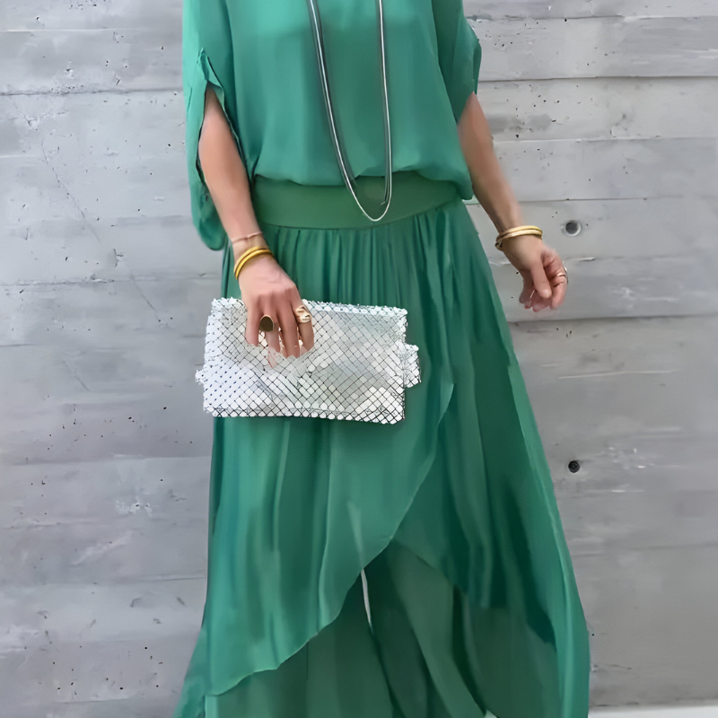 Manna chiffon wide-leg two-piece set in Green, view 6