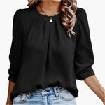 Naomi pleated puff sleeve blouse in Black, view 2