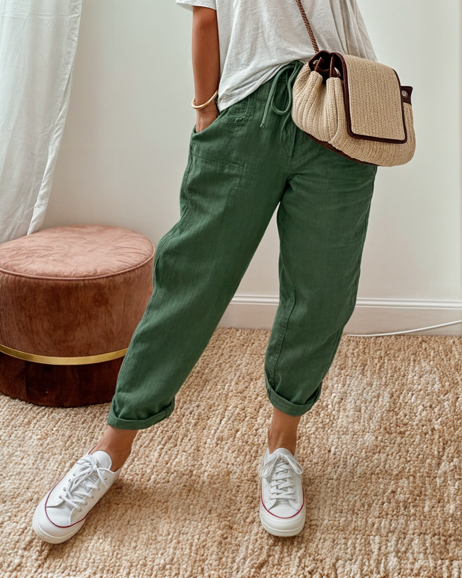 Aria elegant loose-fit trousers in Green, view 4
