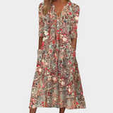 Queenie floral summer midi dress in Red, view 3