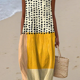 Penelope polka dot colourblock midi dress, front view