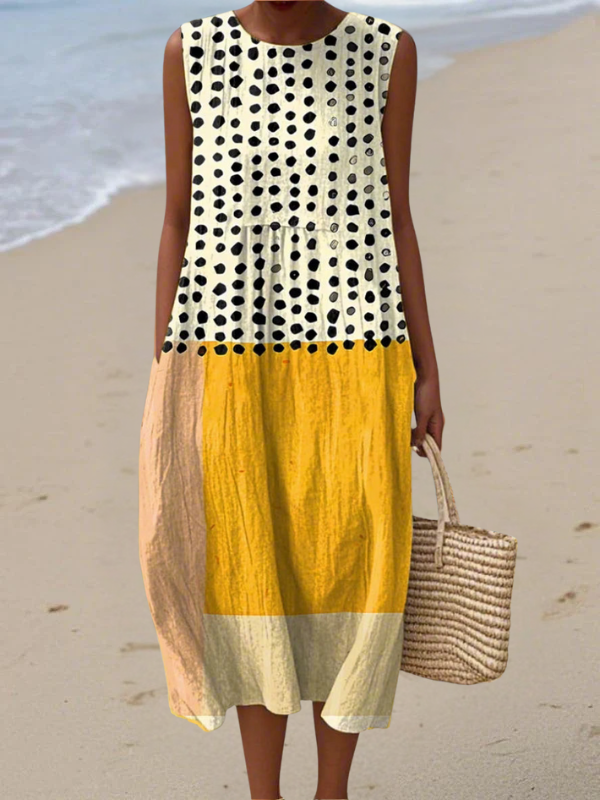 Penelope polka dot colourblock midi dress, front view