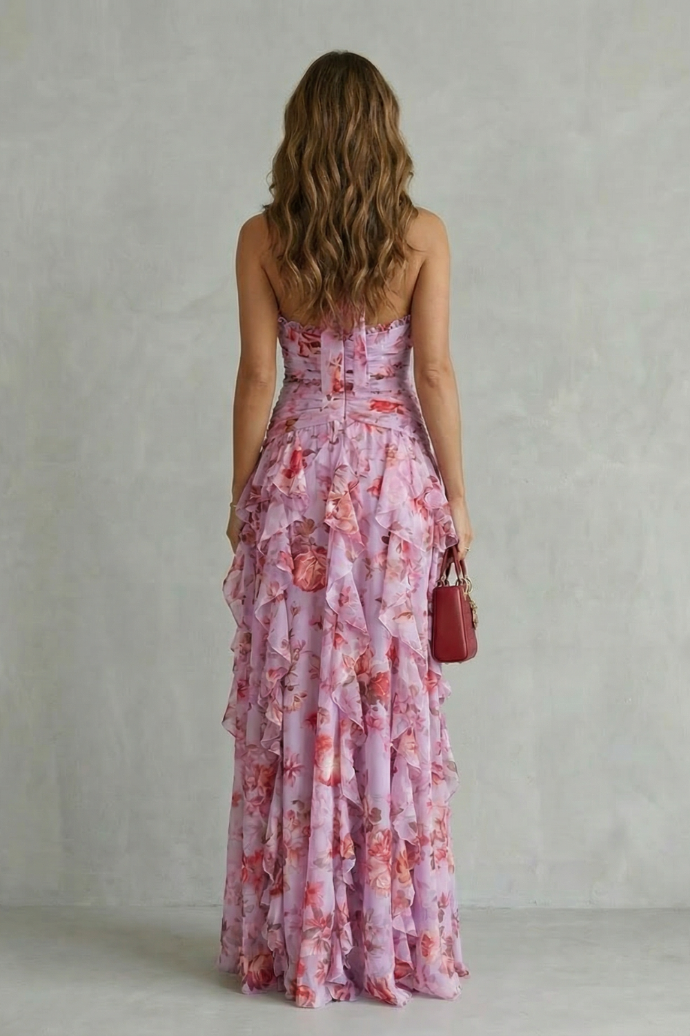 Belladina rose print halter maxi dress, view 5