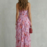 Belladina rose print halter maxi dress, view 5