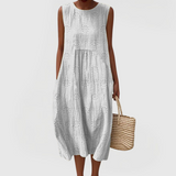Teresa embroidered sleeveless dress with pockets in White, view 3