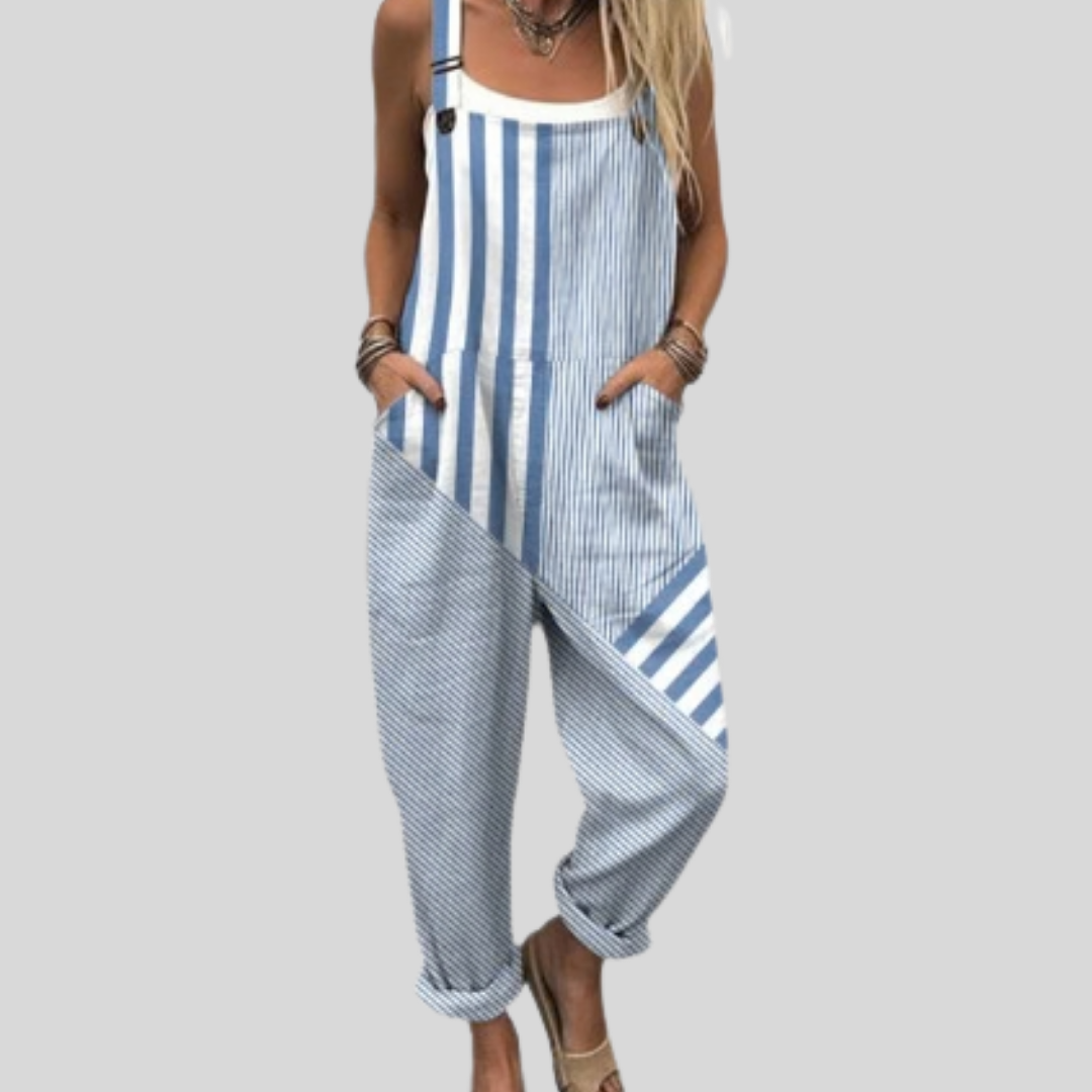 Blue and White Striped Dungarees, front view
