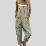 Sage Green Wildflower Dungarees, front view