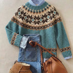 Bella Nordic knitted jumper in Blue, front view