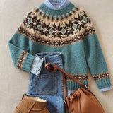 Bella Nordic knitted jumper in Blue, front view