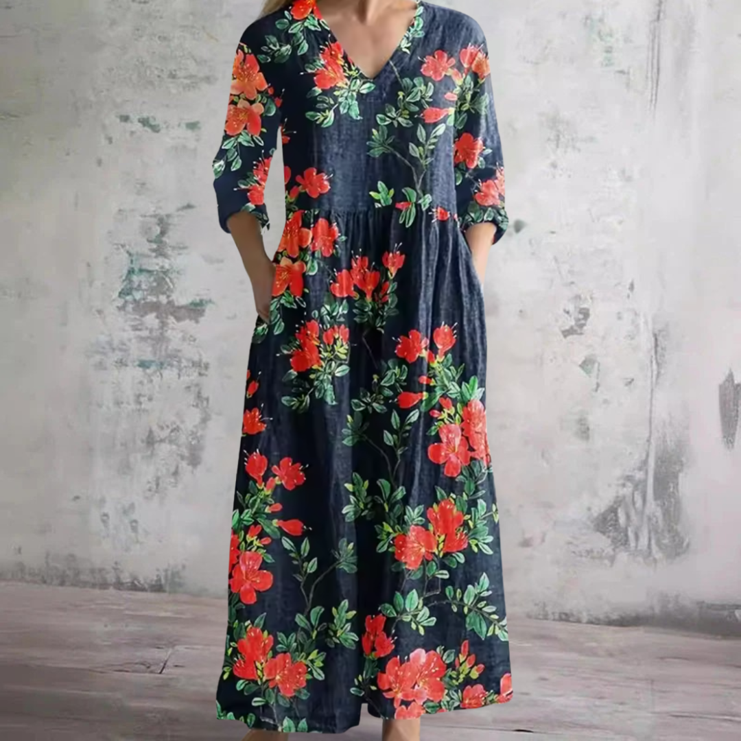 Wendy refined floral maxi dress in Black, front view
