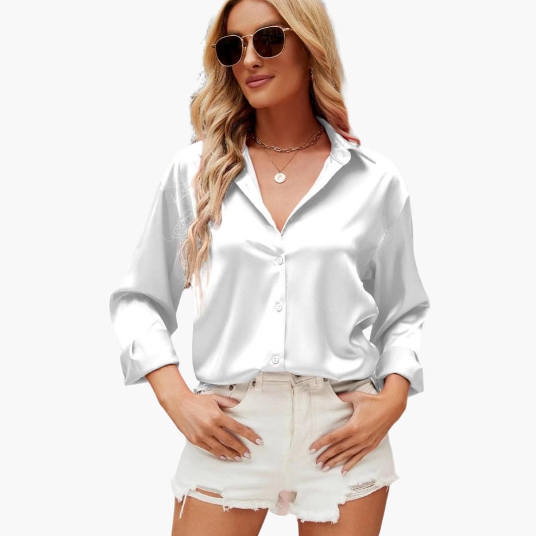 Lola satin blouse in White, view 3