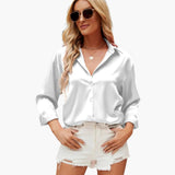 Lola satin blouse in White, view 3
