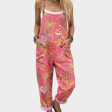 Comfortable Pink Tropical Floral Dungarees, front view