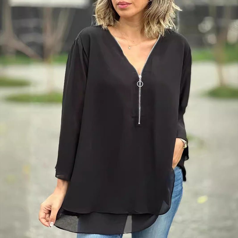 Lorelai chiffon zip blouse in Black, view 4