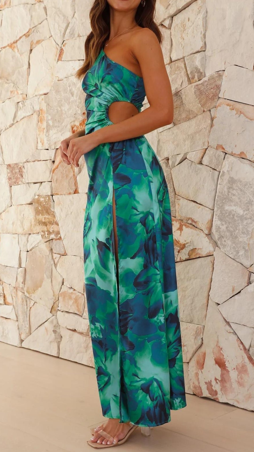 Alexandra botanical one shoulder dress, view 5