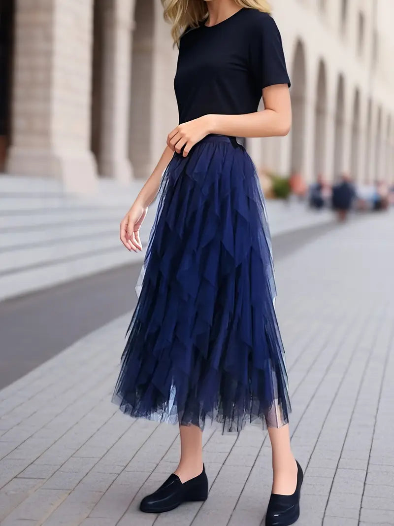 Cecil mesh layered tutu skirt in Navy Blue, view 9