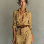 Notched collar long sleeve maxi dress, view 2