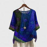 Auralie patchwork print boho top in Blue, view 5