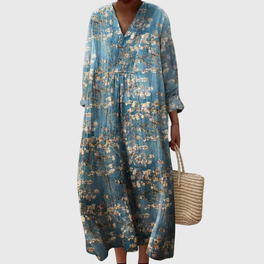 Stephanie geometric print maxi dress in Blue Blossom, view 3