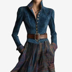 Fouziha denim check belted dress, view 4