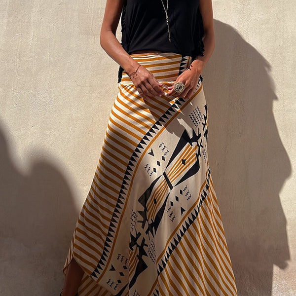 High waisted striped maxi skirt in Yellow, front view