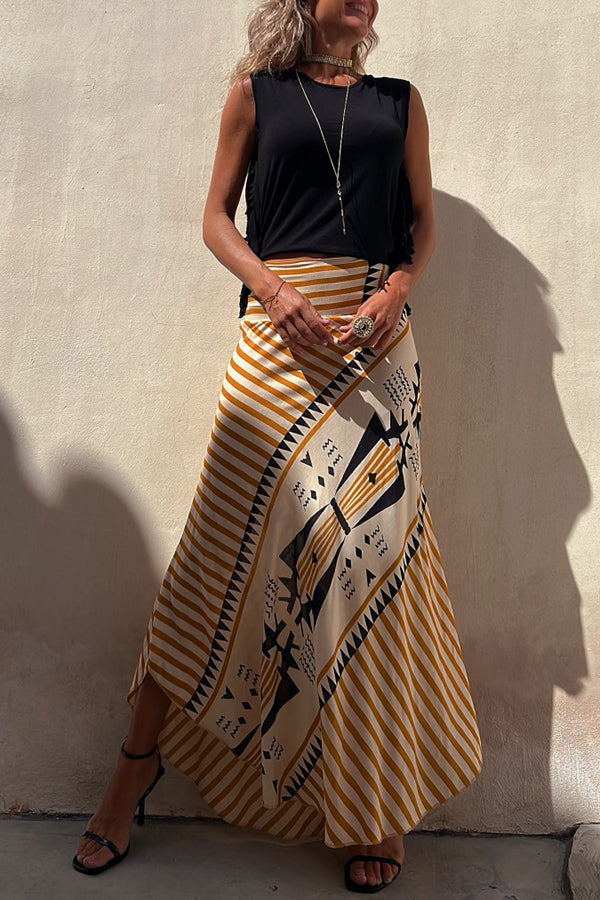 High waisted striped maxi skirt in Yellow, front view