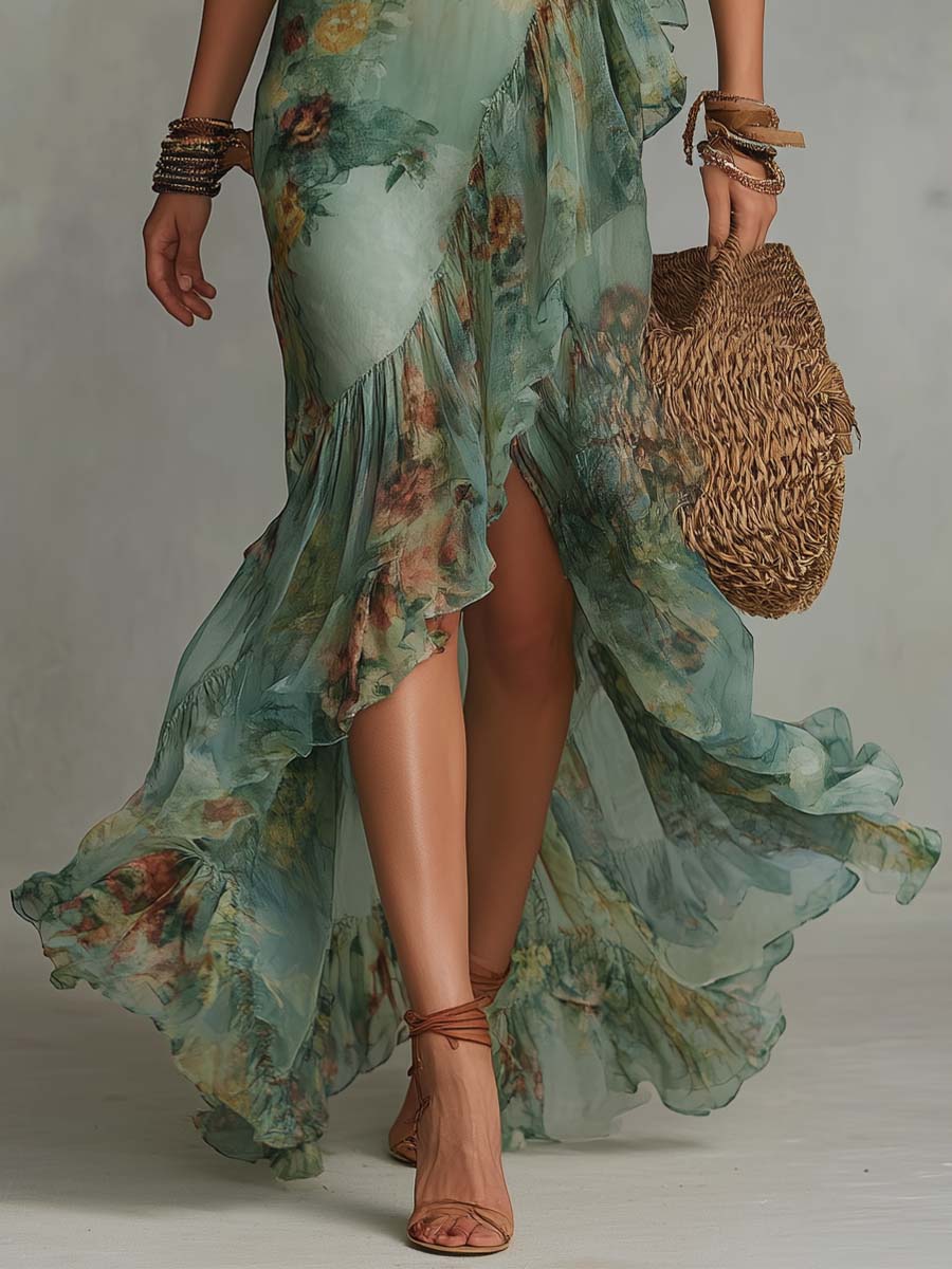 Aurora floral maxi dress with asymmetric hem, view 4
