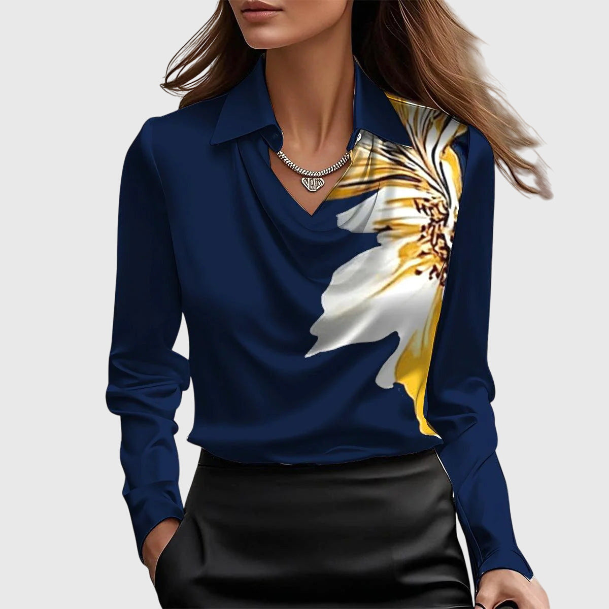 Zoe satin blouse in Dark Blue, view 9