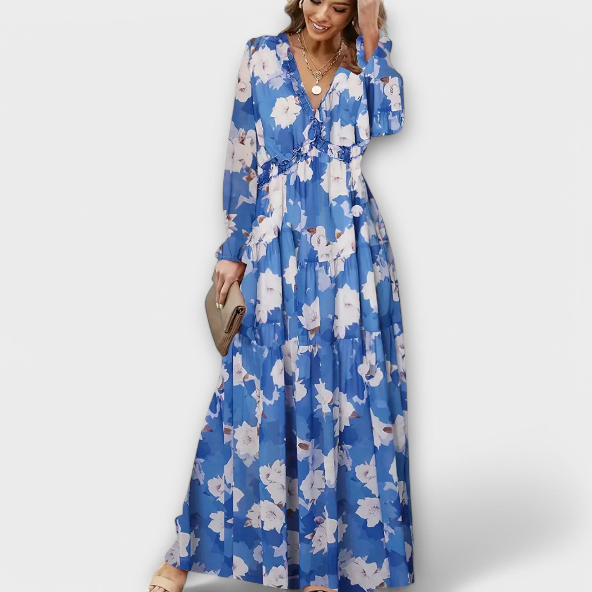Helen floral maxi dress in Blue, view 3
