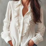 Anna white ruffled reversible blouse, view 2
