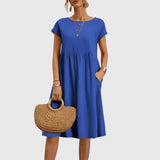 Mirabel short sleeve spring dress in Ocean Blue, view 2