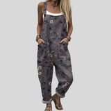 Grey Ditsy Floral Dungarees, front view