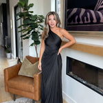 Aurelia one shoulder pleated maxi dress in Black, view 4