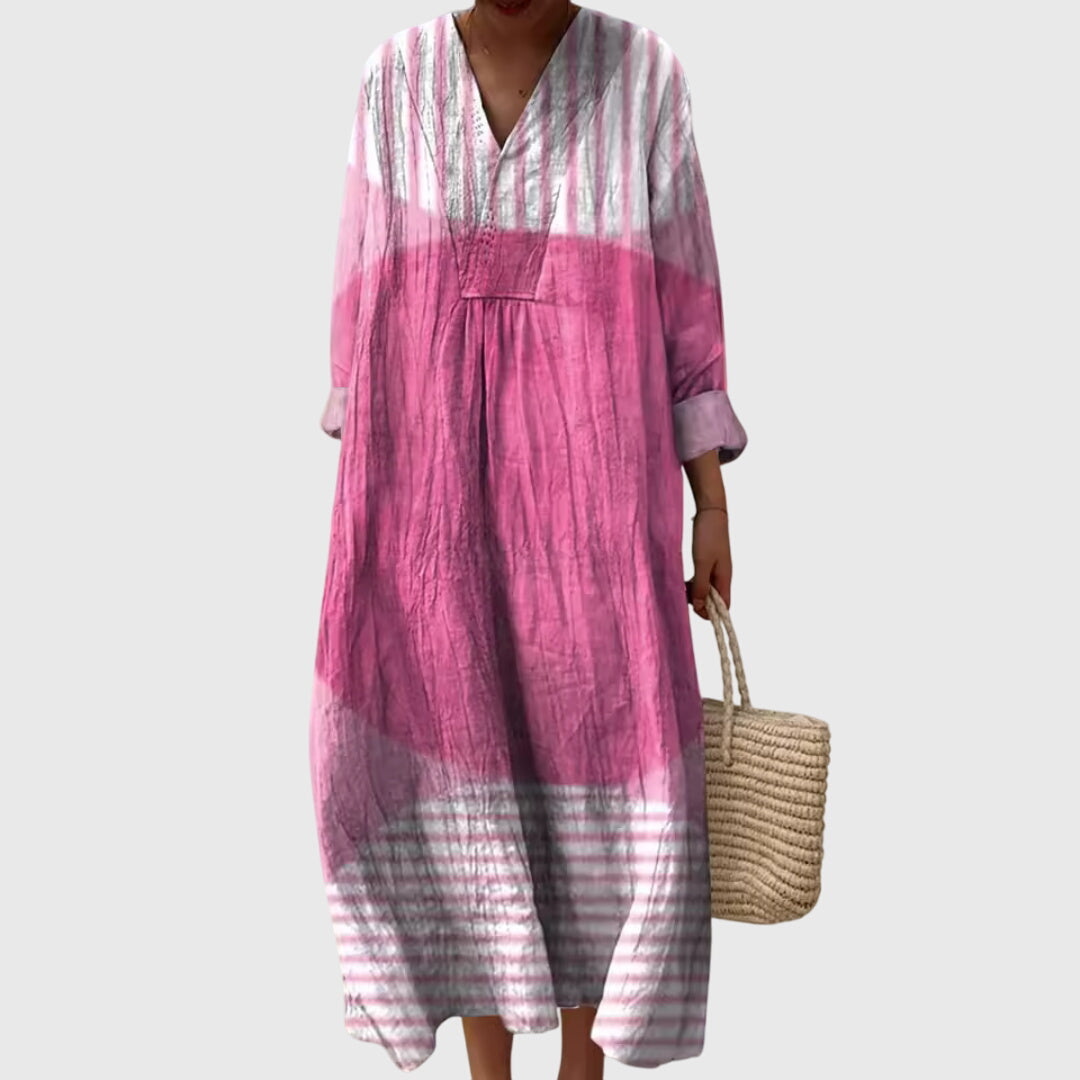 Stephanie geometric print maxi dress in Pink Stripe, view 6