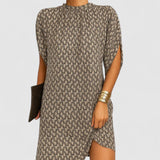 Larissa cut out shoulder dress in Beige Pattern, view 5